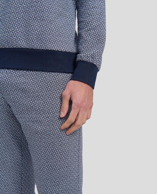 Pijama Jacquard con Cuello Pico Azul image number null