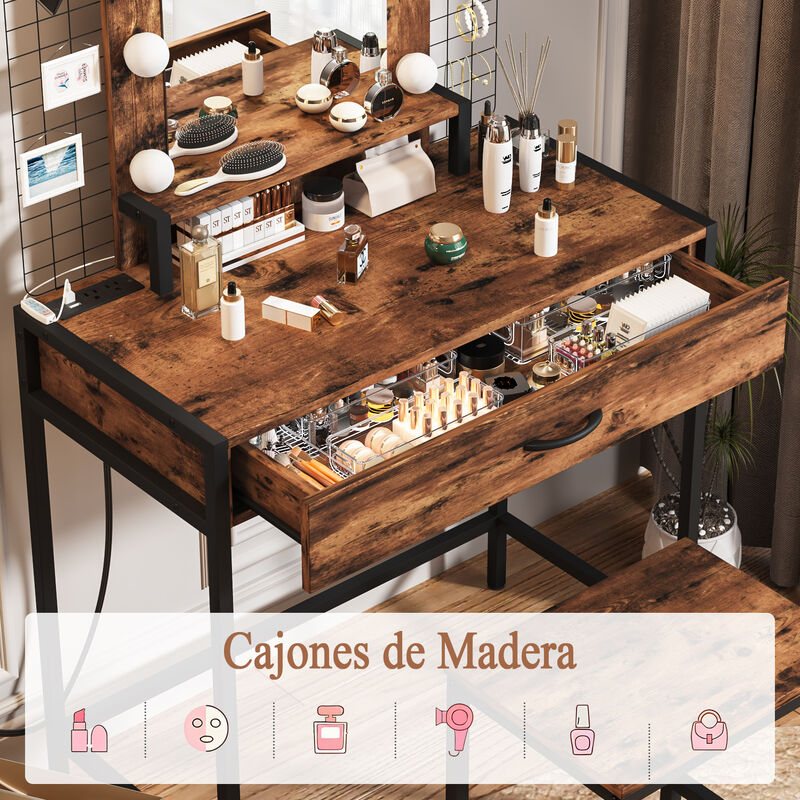 Tocador Maquillaje con Espejo LED y Banco image number null