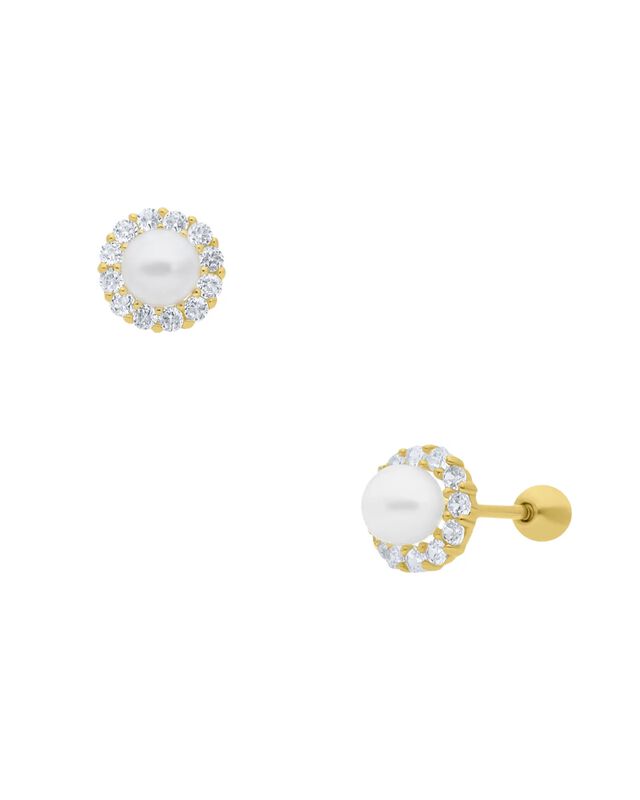 Broqueles Oro Amarillo 14k Con Perla Y Zirconia... image number null