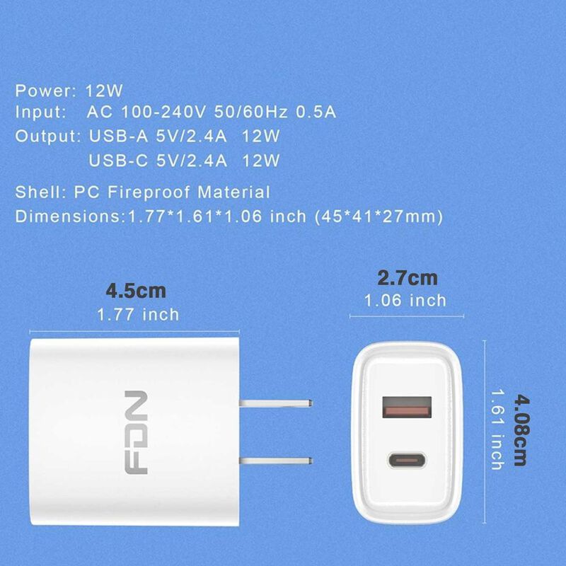 Cargador Ac Fdn Dual Usb-c Usb-a 2.4a Blanco (s... image number null