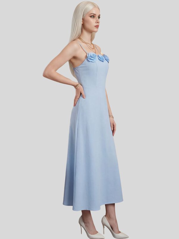 Vestido Midi Elegante Con Tirantes Y Detalle Fl... image number null