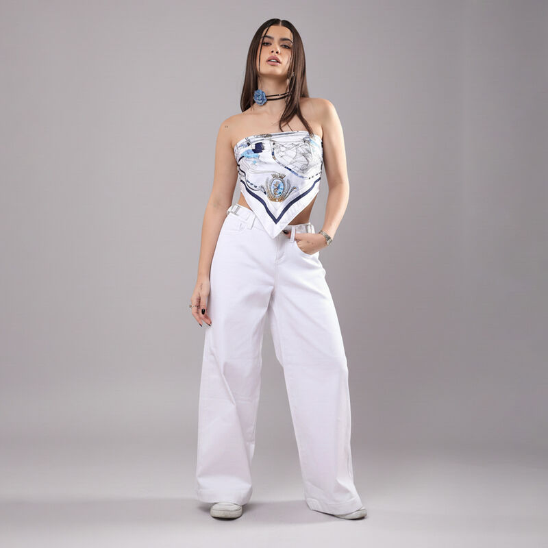 Jeans Wide Leg Tiro Medio Blanco Mezclilla image number null