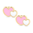 Broqueles De Corazones De Oro Amarillo 14k Con Esmalte Rosa Y Blanco