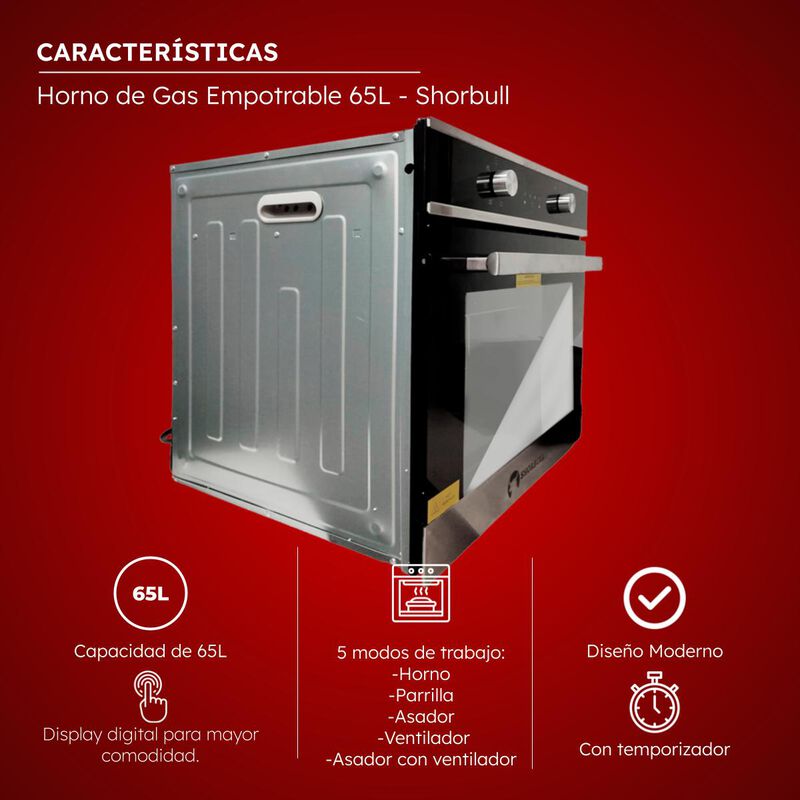 Horno gas empotrable 65L Shorbull image number null