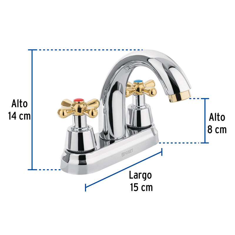Mezcladora Cromo-Oro 4' P/Lavabo Nariz Curva Cr... image number null