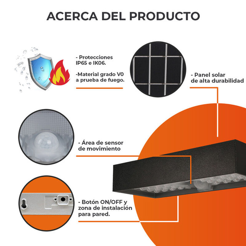 L&aacute;mpara Solar de Pared LED 6 W Luz de D&iacute;a, Modo... image number null