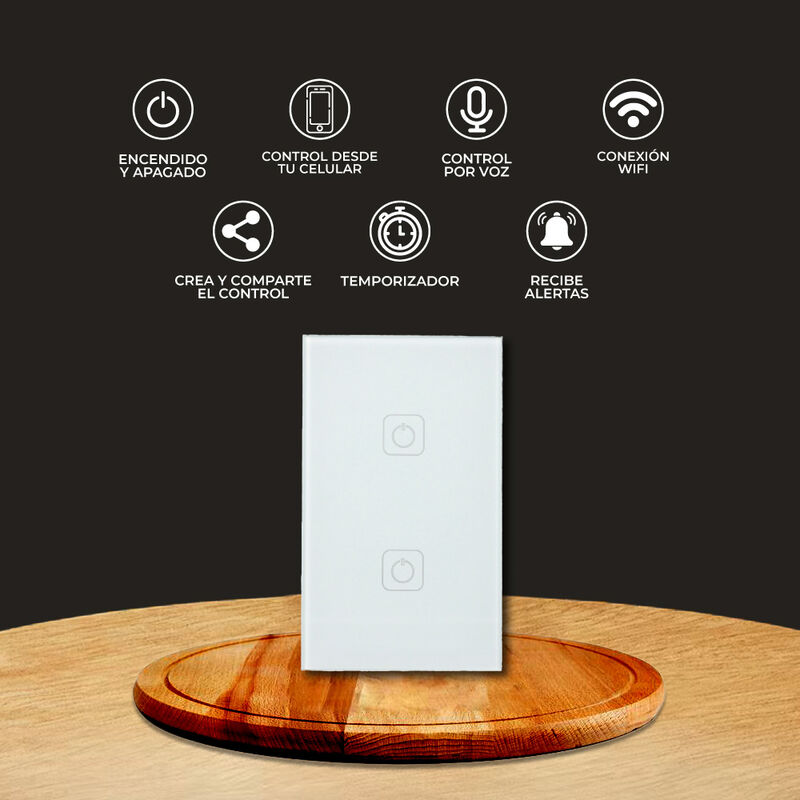 Apagador Inteligente Wi-Fi, 2 Botones T&aacute;ctiles,... image number null
