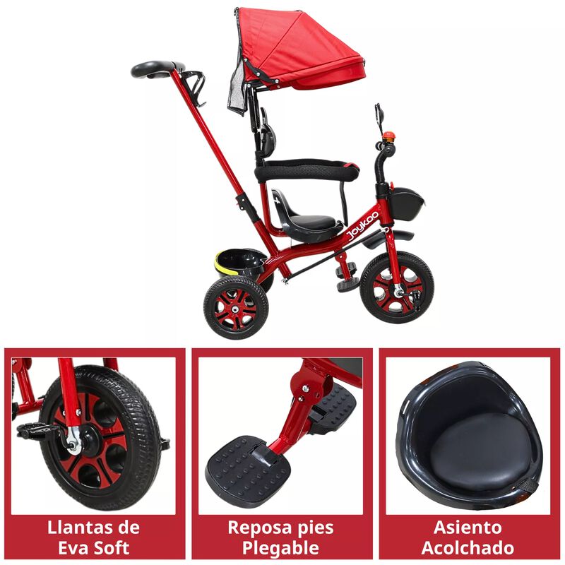 Triciclo Infantil Toldo Protector Bast&oacute;n Dirigi... image number null