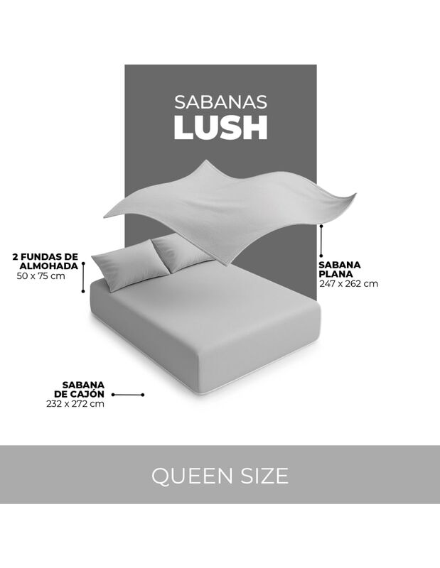 Juego de S&aacute;banas Lush 300 Hilos 100% Algod&oacute;n Gr... image number null