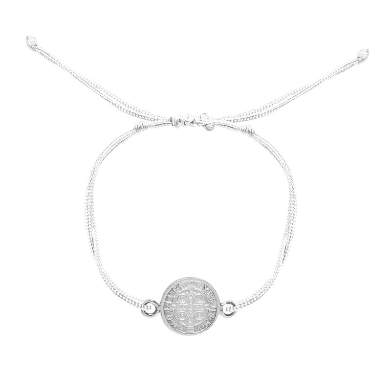 Pulsera San Benito de plata con hilo blanco aju... image number null
