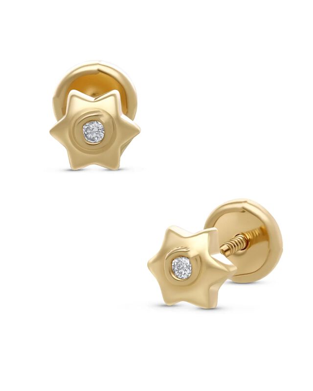 Broqueles De Estrella En Oro Amarillo 14k Con 3... image number null
