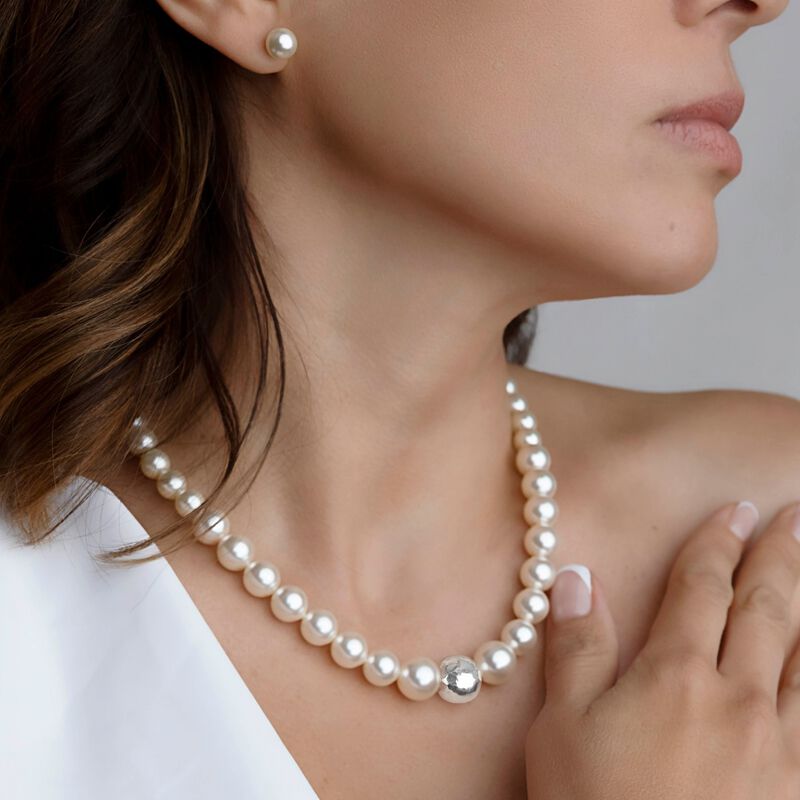 Collar y Aretes Perlas de cristal creciente con... image number null