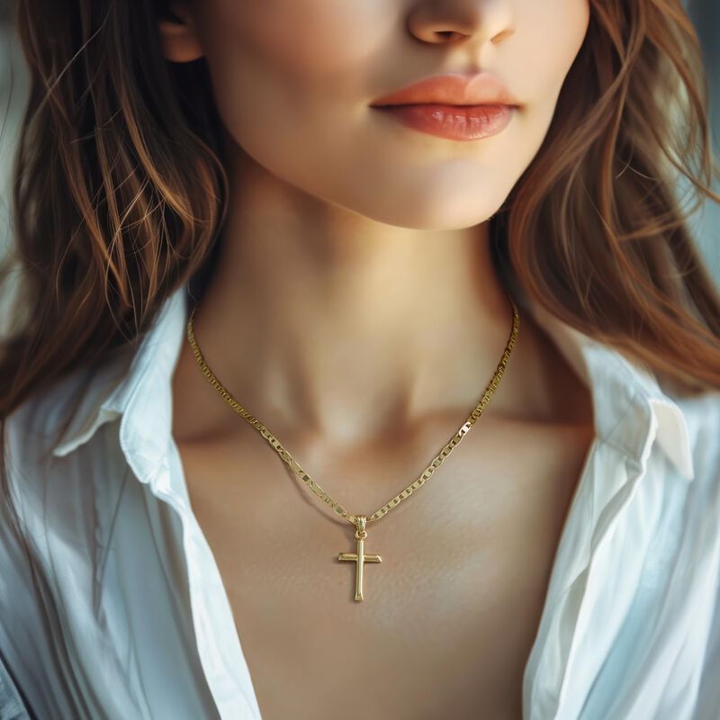 Collar Jade Kos Cross De Oro De 14 Quilates Par... image number null