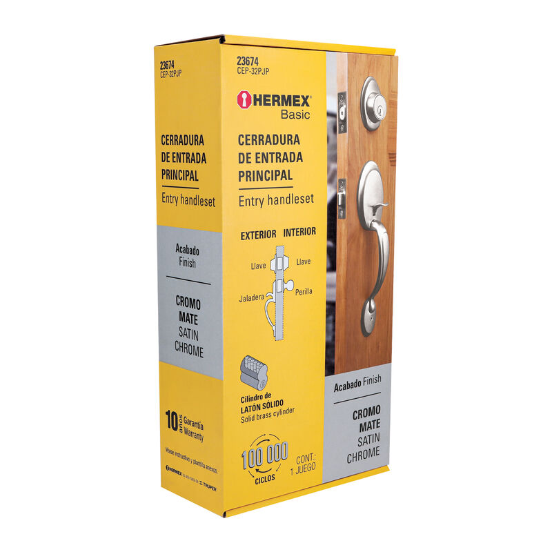 Jaladera Perilla y Cerrojo Llave Cromo Mate Her... image number null