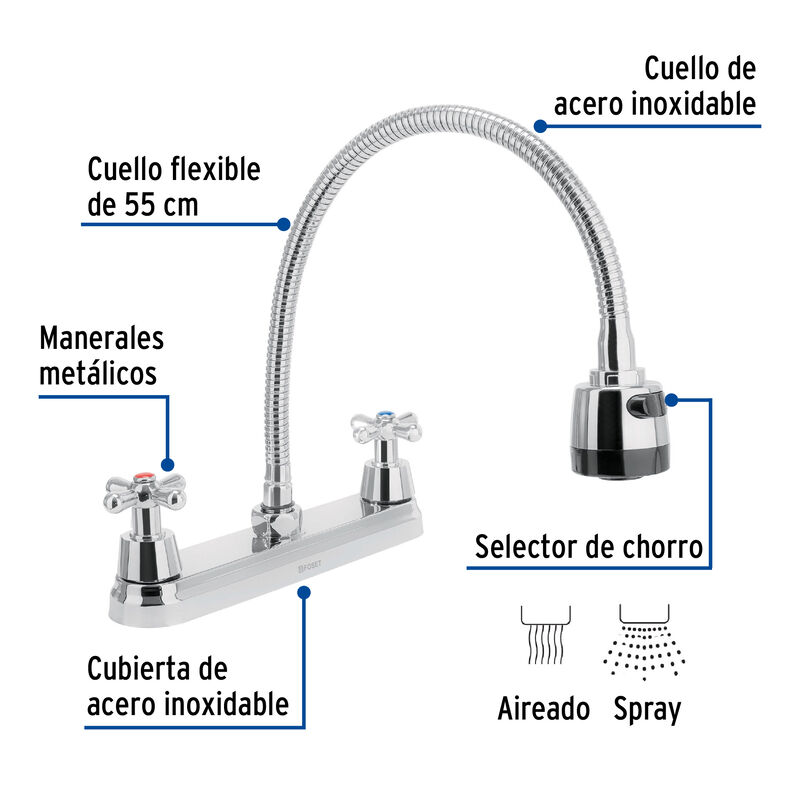 Mezcladora Inox 8' P/Fregadero Flexible Cruceta... image number null