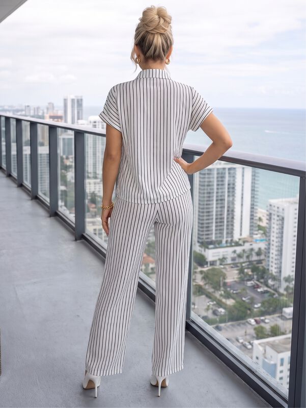 Conjunto 2 Piezas, Blusa Abotonada Y Pantal&oacute;n R... image number null