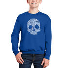 Sudadera De Cuello Redondo Word Art Para Ni&ntilde;o - Calavera Floral - Azul Rey