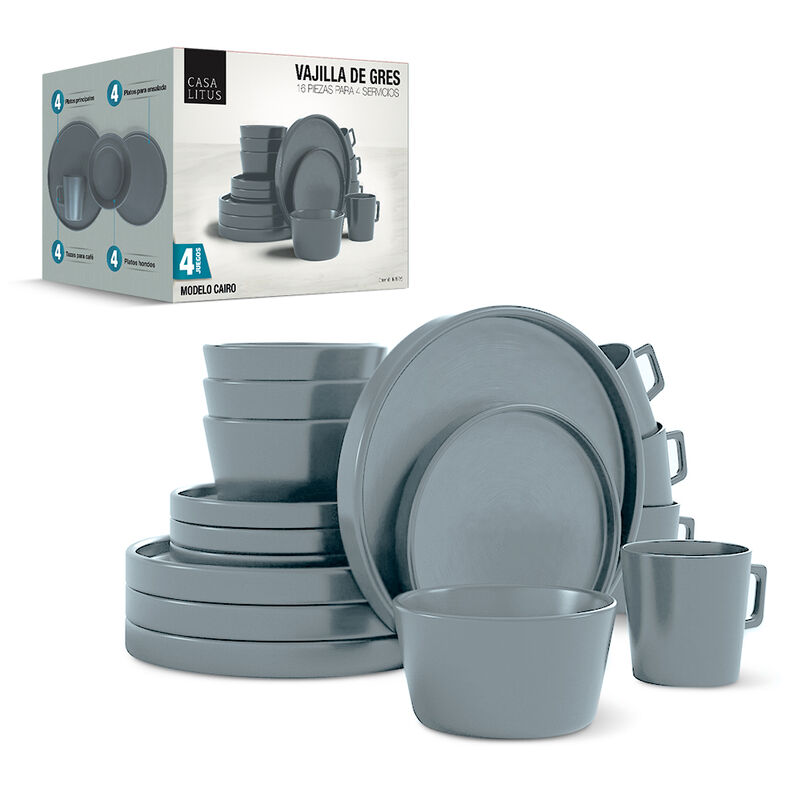 Vajilla de Gres Moderna 4 Personas 16 Piezas Pl... image number null