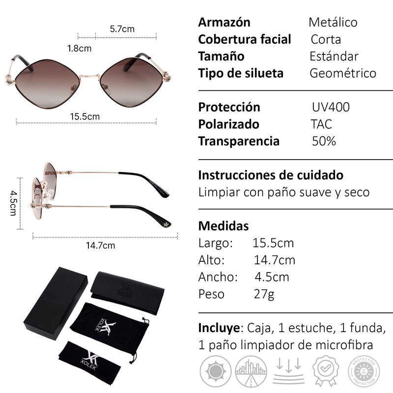 Lentes De Sol Xolek 136 Met&aacute;lico Rombo Casual T... image number null