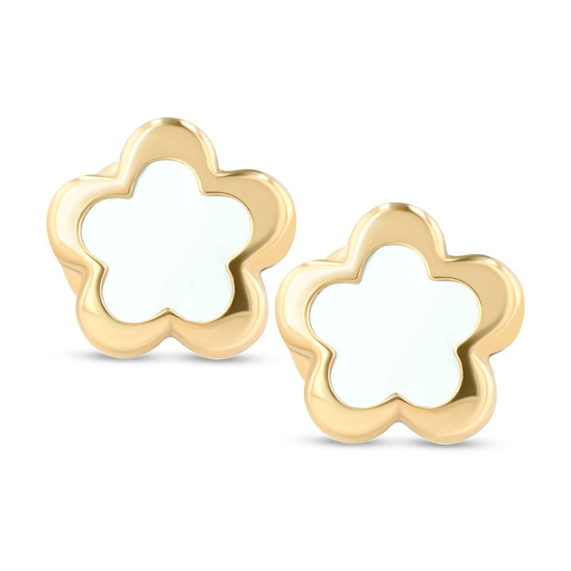 Broqueles De Flor De Oro Amarillo 14k Con Nacar image number null