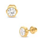 Broqueles De Flor En Oro Amarillo 14k Con Zirconias (5 Mm)