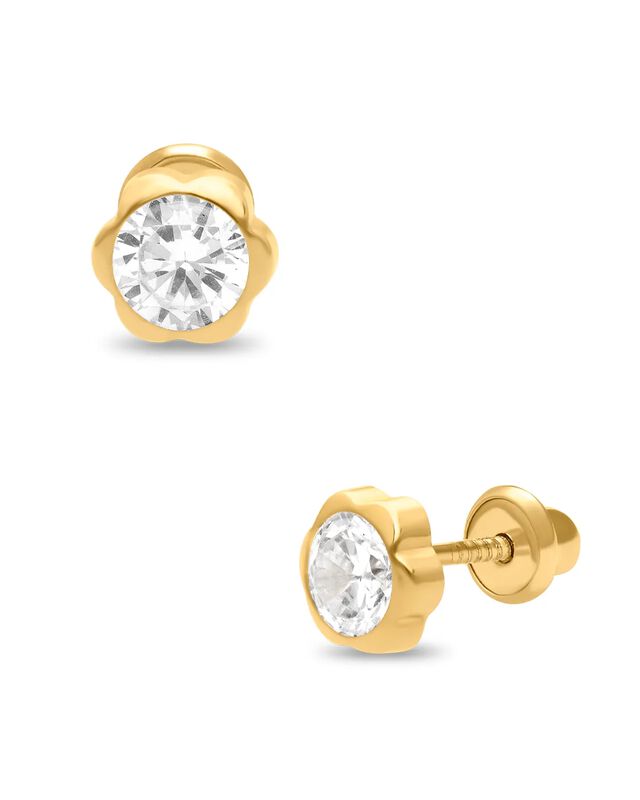 Broqueles De Flor En Oro Amarillo 14k Con Zirco... image number null