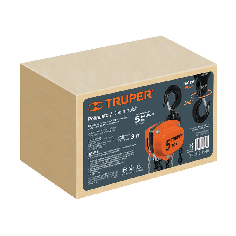Polipasto de Cadena de 5 Ton Truper image number null