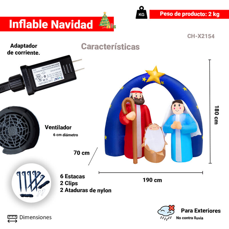 Inflable Navide&ntilde;o Nacimiento Luz Led 1.80 Mts image number null