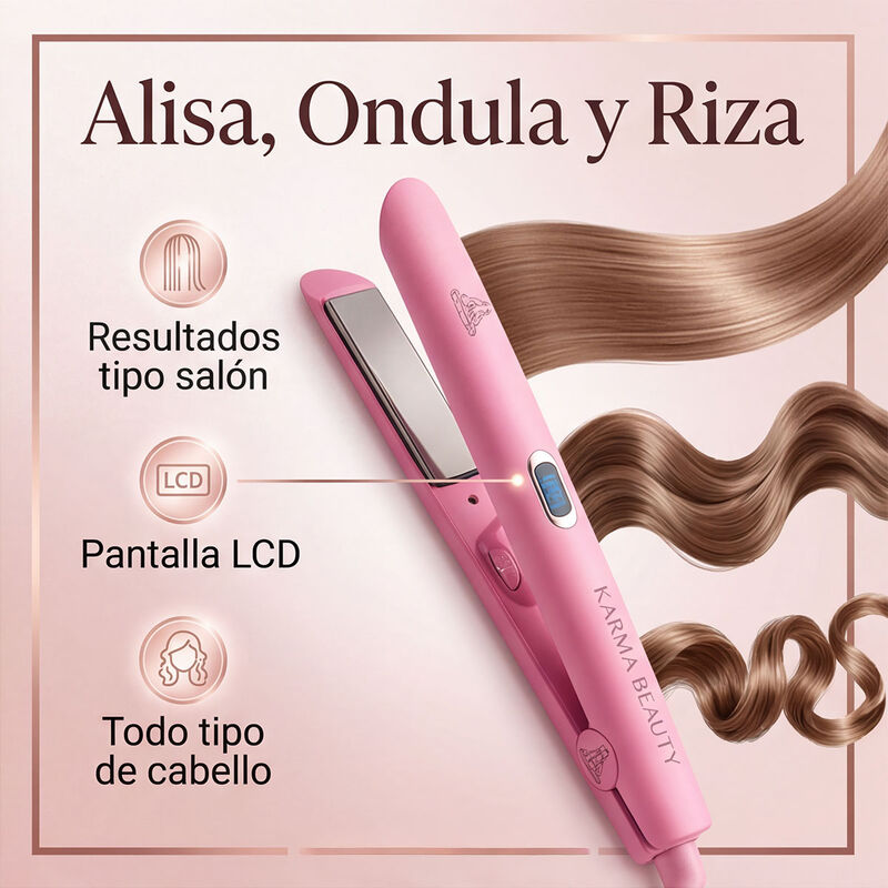 Plancha Karma Beauty De Titanio I&oacute;nica Rosa Con... image number null