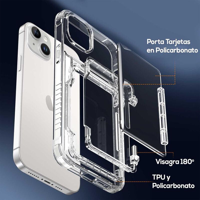 Funda TEKKU TPU Tarjetero para iPhone 15 Transp... image number null