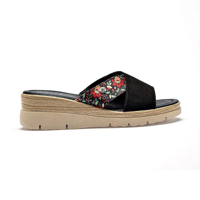 Mora Tierra sandalia cu&ntilde;a para mujer negro mult... image number null