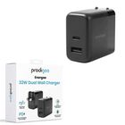 Cargador AC PRODIGEE USB-C GaN PD 32W Dual USB-A Universal Negro (sin cable)