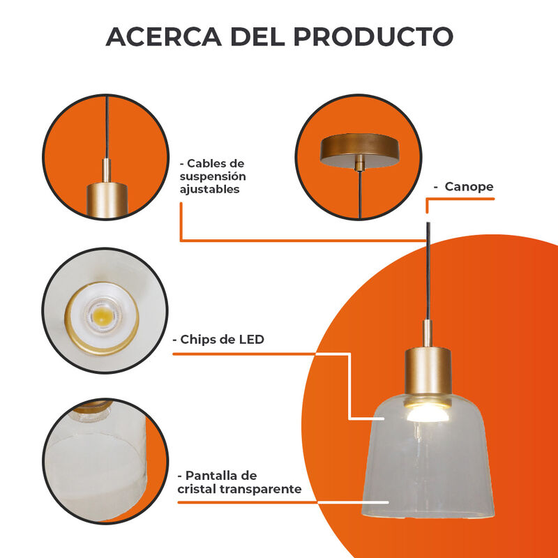 L&aacute;mpara Colgante LED de Cristal 1.50 m de Altur... image number null