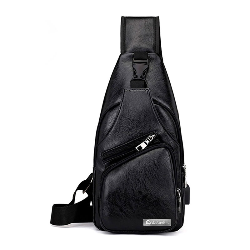 Mochila Cruzada de Cuero Negro Bluelander image number null