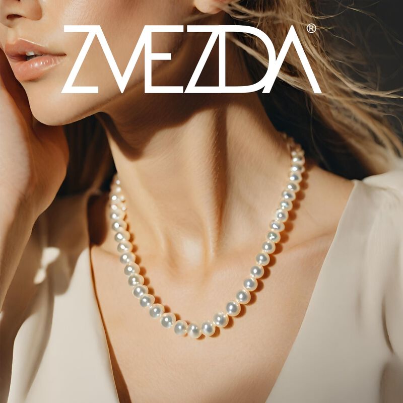 Collar Perlas de cristal Cream largo Chapa de o... image number null