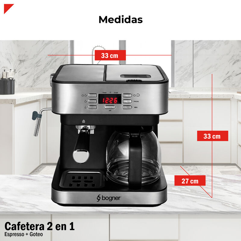 Cafetera Espresso + Goteo 20 Bdp 12tazas Acero ... image number null