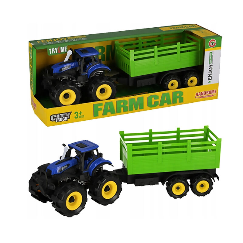 Tractor Juguete Con Remolque Farm Car Azul Orig... image number null