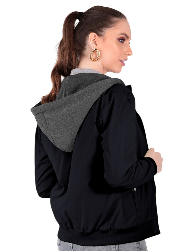 Chamarra Boomber Mujer Cuello Redondo Con Gorro image number null