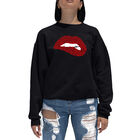 Sudadera De Cuello Redondo Word Art Para Mujer - Labios Salvajes - Negro