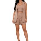Conjunto 3 Piezas Chaleco, Top y Short, CONJ-0151 Rosa Estilo Casual Chic ModernoLook Elegante para Mujer