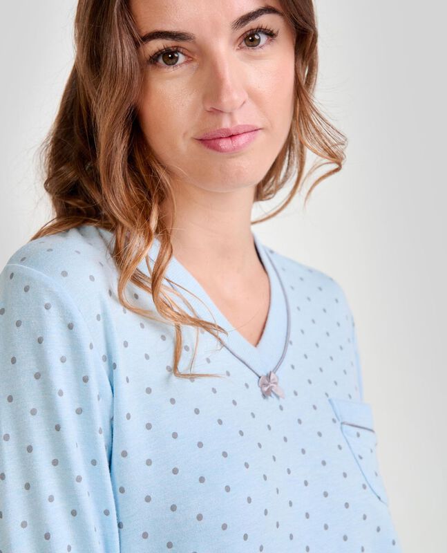 Pijama con Estampado de Topos Celeste image number null