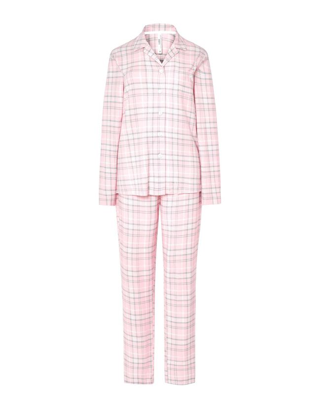 Pijama Cuadros Abierto Rosa image number null
