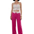 Conjunto 2 Piezas Top Con Botones Y Pantal&oacute;n Malabis Conj-0166 Rosa