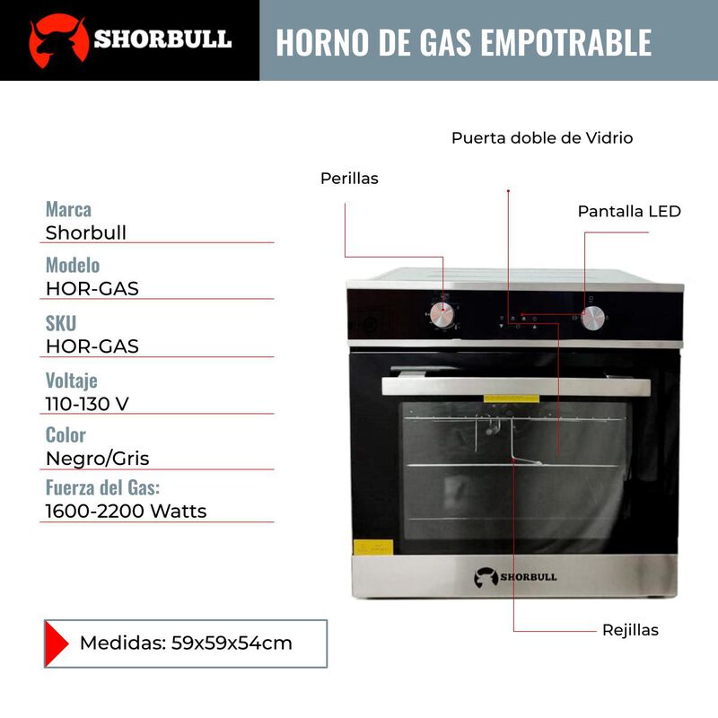 Horno gas empotrable 65L Shorbull image number null