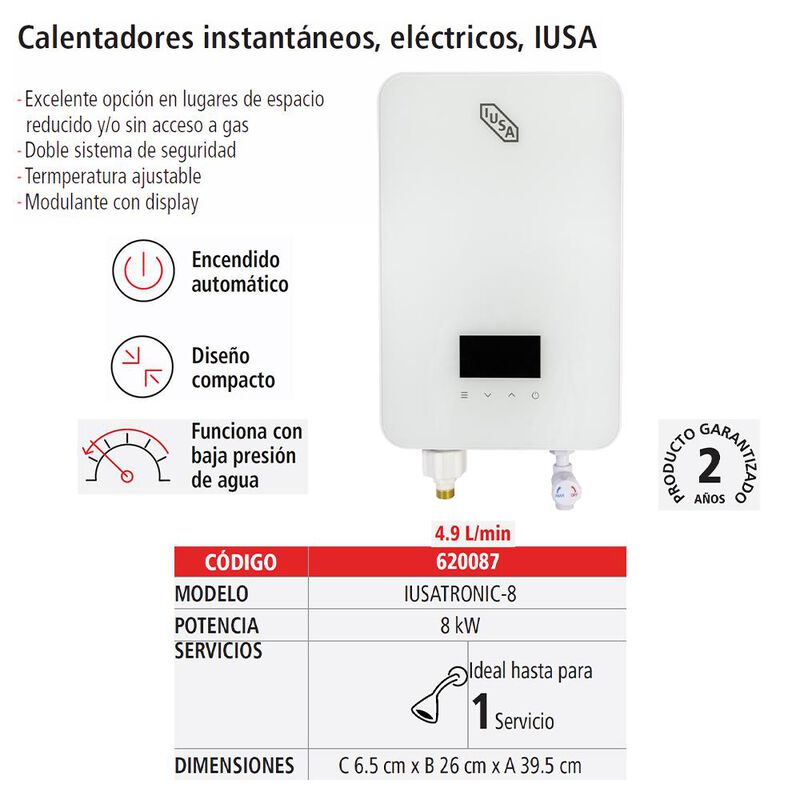 Calentador instant&aacute;neo el&eacute;ctrico 4.9 L/min IUSA image number null