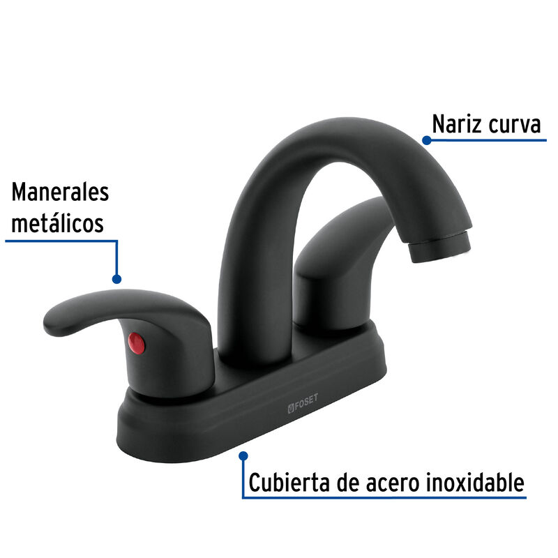 Mezcladora Negro Mate 4' P/Lavabo Nariz Curva P... image number null