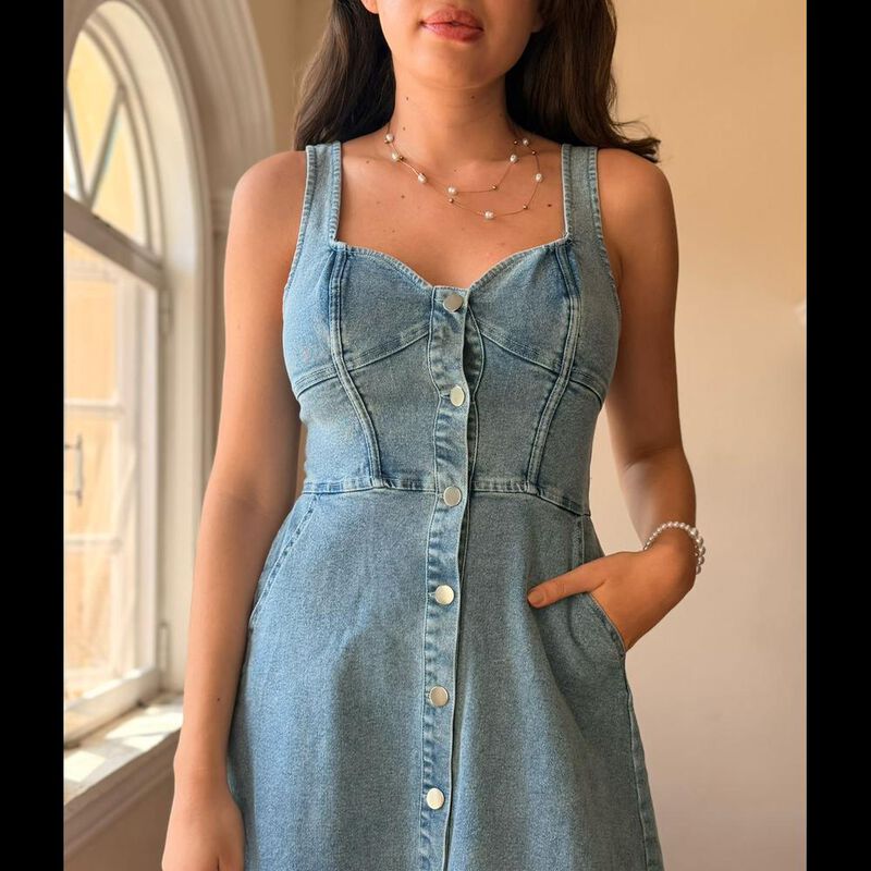 Vestido De Tirantes De Mezclilla Con Botones image number null