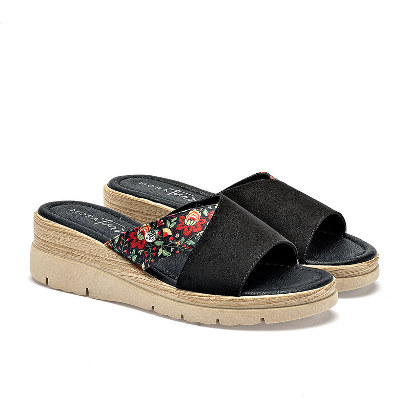 Mora Tierra sandalia cu&ntilde;a para mujer negro mult... image number null