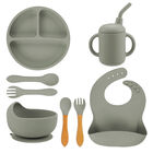 Juego de babero y accesorios de silicón Aquila baby Gris
