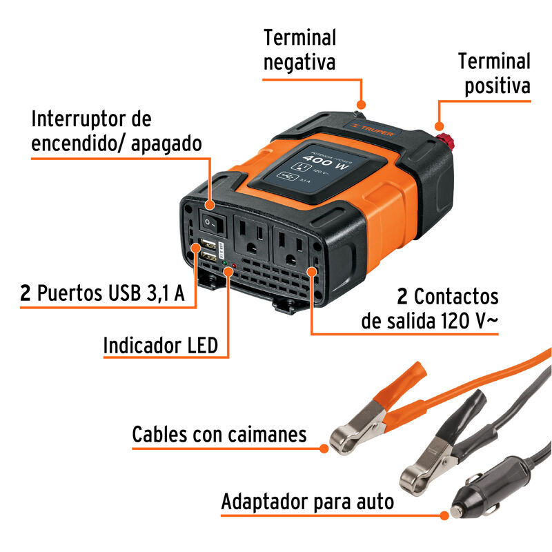 Inversor de Corriente 400 W Truper image number null